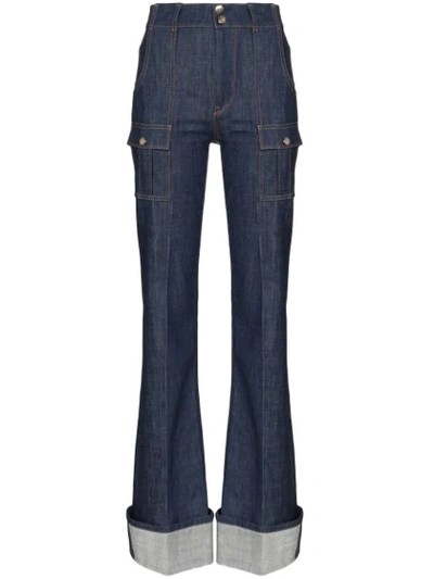 Chloé Patch Pockets Flared Jeans In Blue