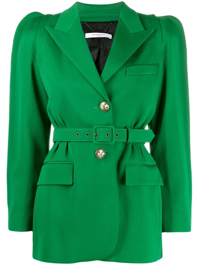 Givenchy Belted Technical-wool Blazer In Green