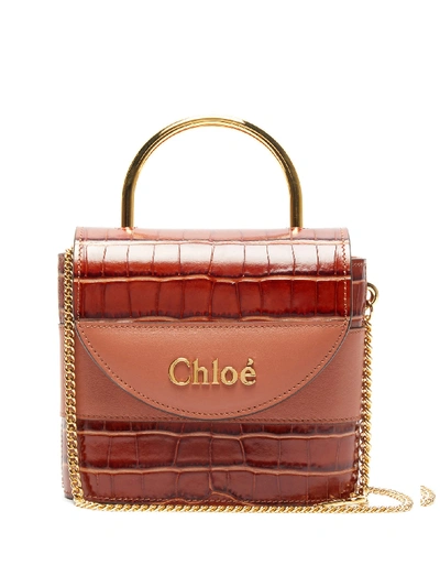 Chloé Aby Lock Crocodile-effect Leather Cross-body Bag In Brown