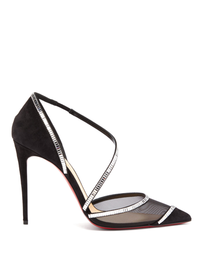 Christian Louboutin Chiara Embellished Pointed Toe Pump In Black Velvet