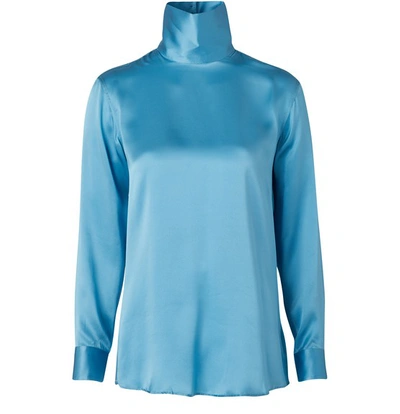 Dries Van Noten Contisy Silk-satin Turtleneck Top In Aqua