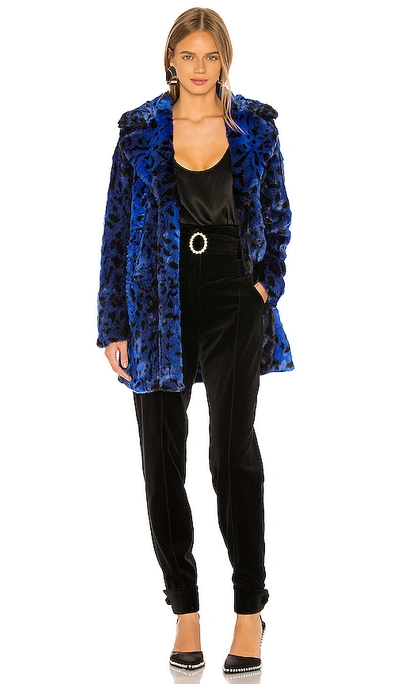 Nbd Stellar Faux Fur Coat In Blue Leopard
