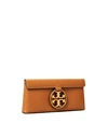 Tory Burch Miller Metal-logo Clutch In Aged Camello