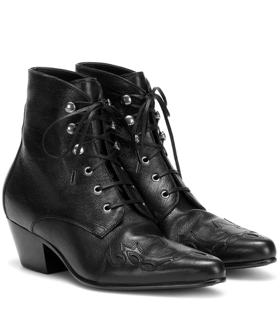 Saint Laurent Black Leather Susan Laced Ankle Boots