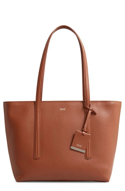 Hugo Boss Taylor Small Leather Shopper In Light/ Pastel Brown