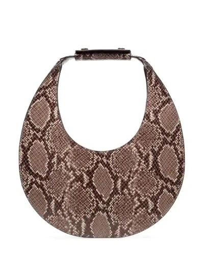 Staud Moon Snakeskin Embossed Leather Bag In Natural Faux Snake