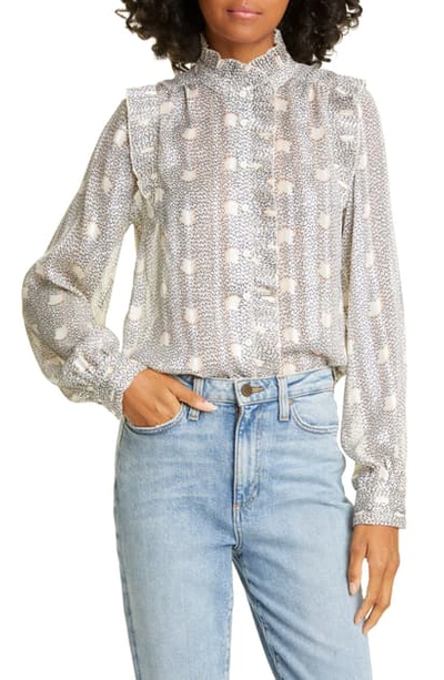 Ba&sh Precious Pleated Ruffle Detail Long Sleeve Blouse In Ecru
