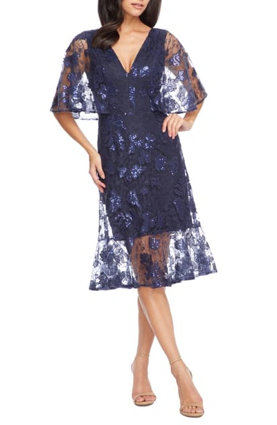 Dress The Population Roseanna Lace Sequin Fit & Flare Dress In Navy