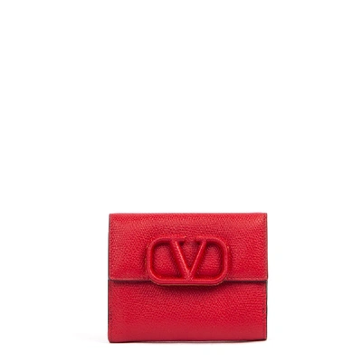 Valentino Garavani V Logo Red Leather Wallet