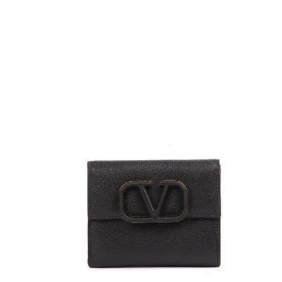 Valentino Garavani V Logo Black Leather Wallet