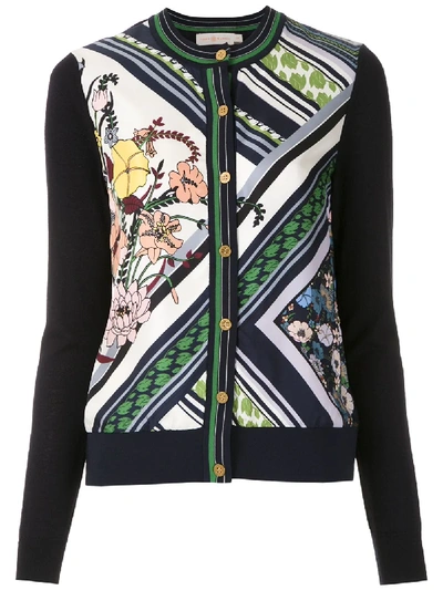 Tory Burch Flower Print Cardigan In Blue