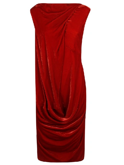 Rick Owens Slash Neck Ellipse Dress In Red