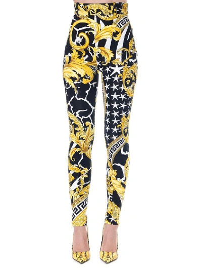 Versace Savage Baroque Print High Waisted Trousers In Black/multicolor