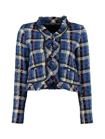Pinko Rimanere Tweed Jacket In Bianco/azzurro