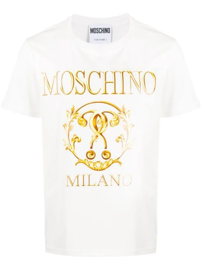 Moschino Baroque Logo Print Tee In White