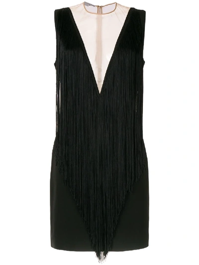 Stella Mccartney Fringed V-neckline Mini Dress In Black