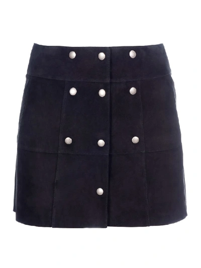 Saint Laurent Button Suede Leather Skirt In Black