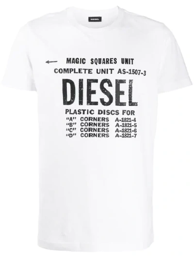 Diesel White Cotton T Shirt With Logo Print In White/black