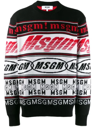 Msgm Black White And Red Wool Blend Sweater