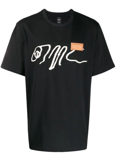 Oamc Black Cotton T Shirt With Logo Print