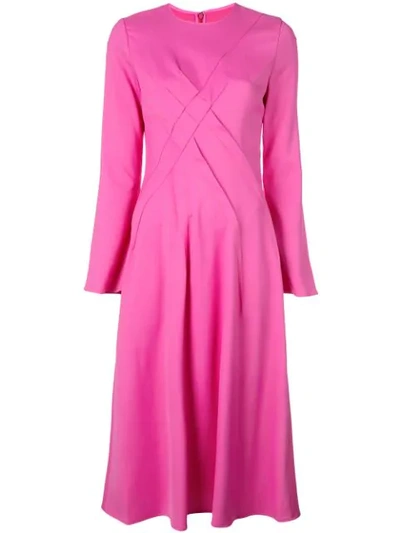 Sies Marjan Crisscross Detail Long Sleeve Midi Dress In Fluo Pink