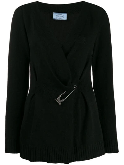 Prada Safety Pin Knitted Cardigan In Black