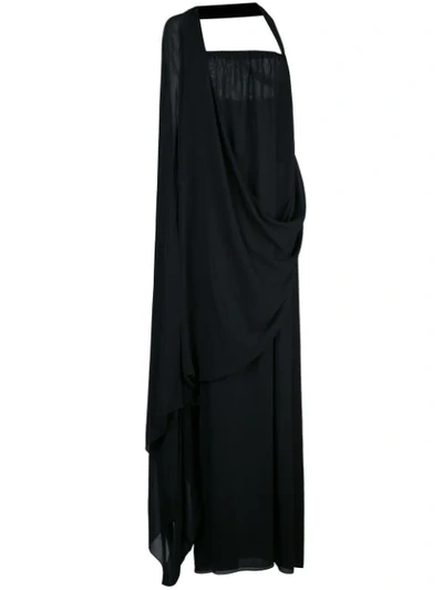 Vera Wang Draped One Shoulder Gown In Black