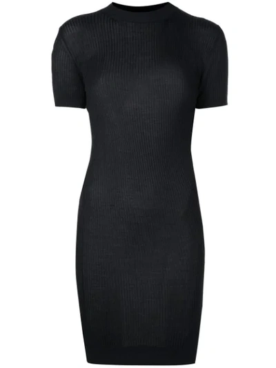 Vera Wang Ribbed Knit Mini Dress In Black
