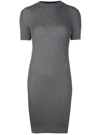 Vera Wang Ribbed Knit Mini Dress In Grey
