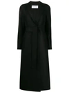 Harris Wharf London Belted Long Coat In 199n Black 214 Neon