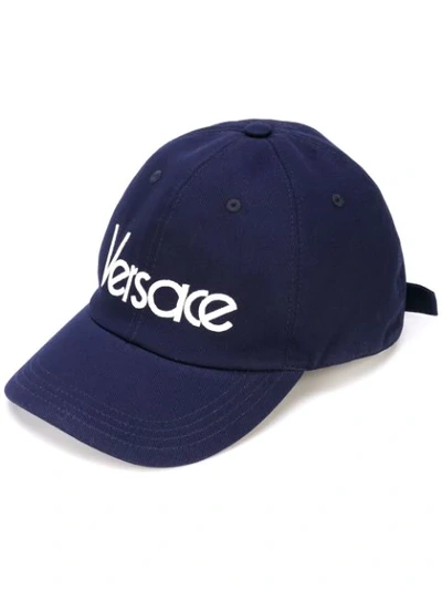 Versace Embroidered Logo Cap In Blue
