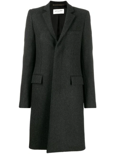 Saint Laurent Single Breasted Fitted Coat In Grey