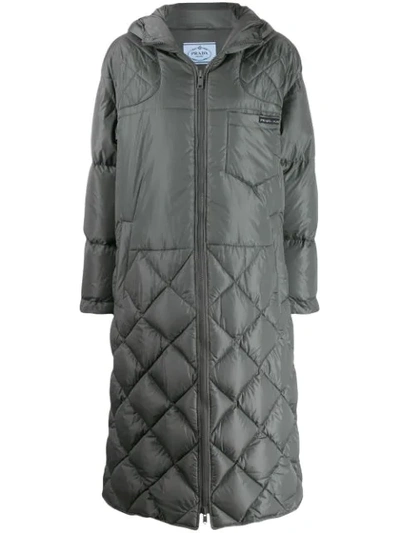 Prada Oversized Quilted Coat In Grey