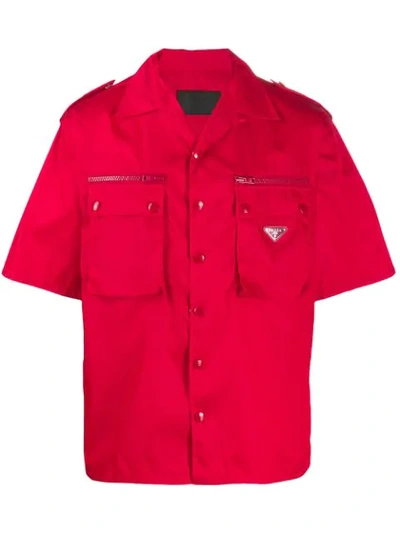 Prada Gabardine Shirt With Epaulettes In Red
