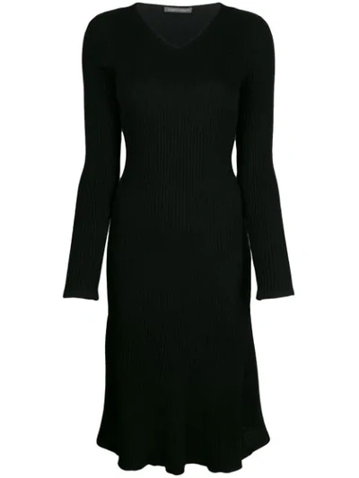 Alberta Ferretti Ribbed Knit Dress In Black