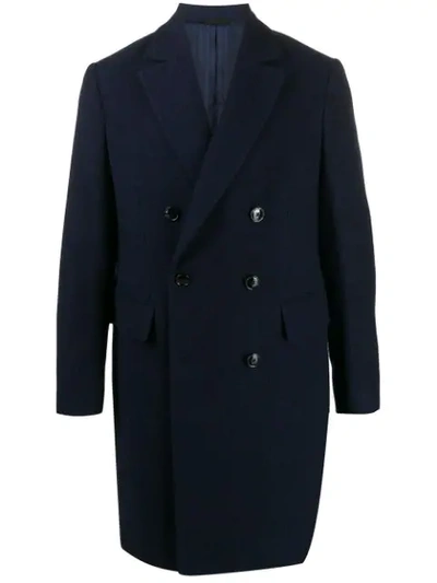 Mp Massimo Piombo Herringbone Wool Coat In Blue