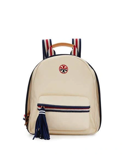 Tory Burch Embroidered-t Canvas Backpack, Natural/tory Navy | ModeSens