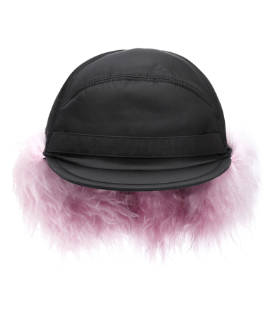 Prada Nylon Hat W/ Mohair Lining In V Nero+glicine