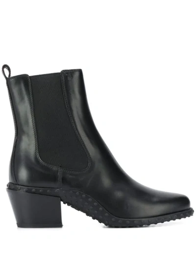 Tod's Ankle Leather Boots In 黑色