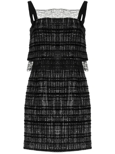 Paule Ka Layered Tweed Check Dress In Black
