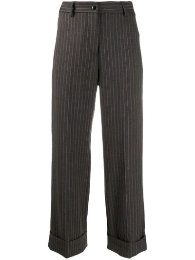 Brag-wette Pinstripe Cropped Trousers In Grey