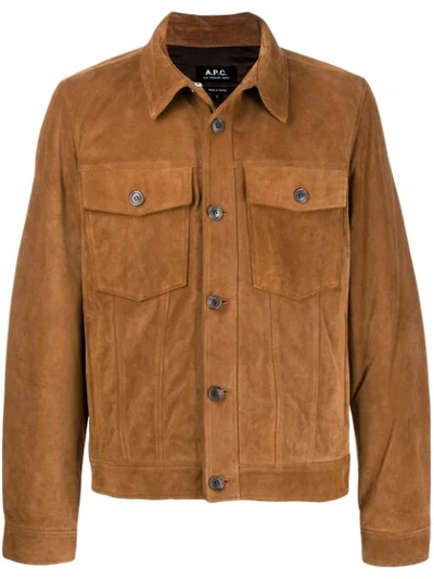 Apc Buttoned Leather Jacket In Brown