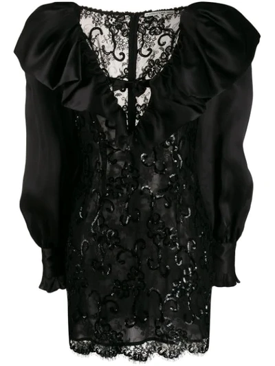 Alessandra Rich Sequin Embroidered Lace Dress In Black