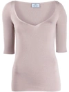 Prada V-neck Knitted Top In Pink