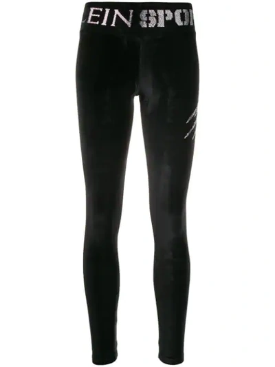 Plein Sport Embellished Logo Leggings In Black