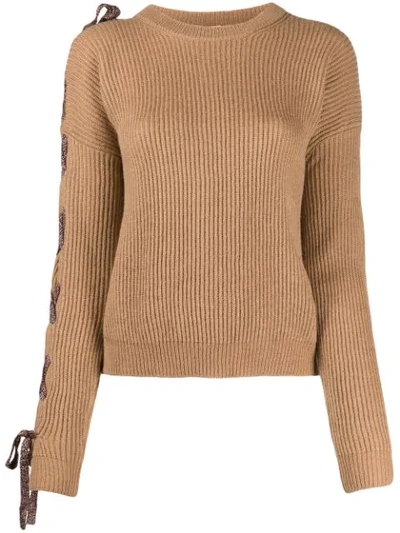 Nude Lace-up Metallic Detail Jumper In Brown