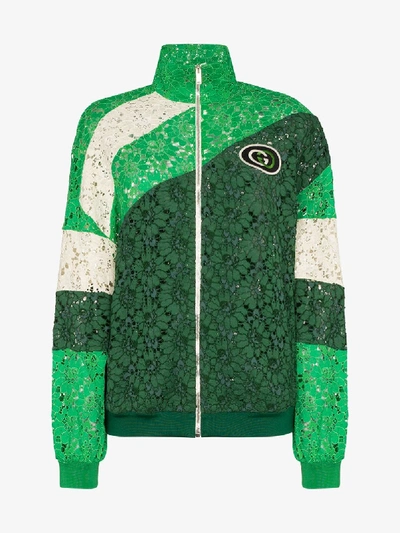 Gucci Panelled Lace Logo Patch Track Jacket In Green