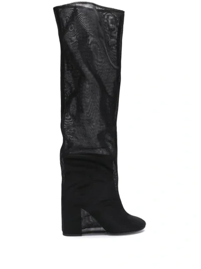 Mm6 Maison Margiela Boot In Black Leather With Sheer Covering