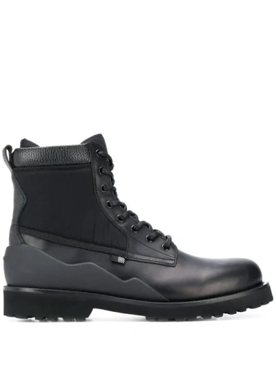 Woolrich Ankle Boots In Leather And Neoprene With Trekking Laces In Black