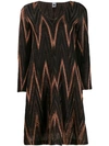 M Missoni Dress With V-neck In Lurex Zigzag Knit In Rust